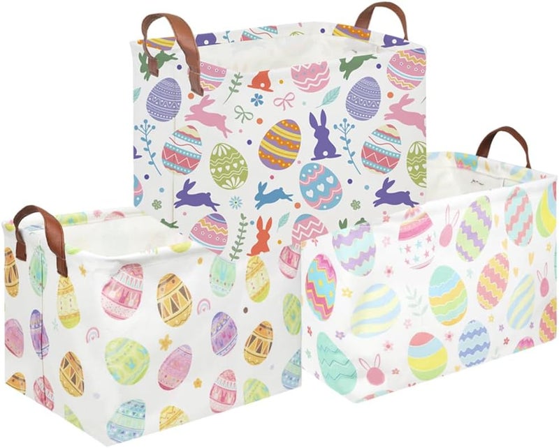 FXOCSHE FXOLCSHE Rectangular 3pack Easter basket,Easter basket empty,Kids Toy Storage Basket for baby Bedroom,Toy Gift Organizerm,Kids Storage Bin,Easter gift box(Cute Easter egg) - Image 1
